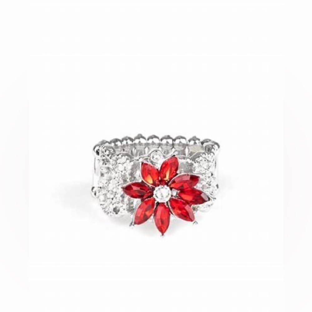 *Red rhinestone flower ring.